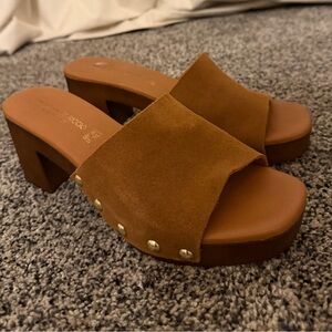 Elegant Brown Suede Mules with Stud Accents